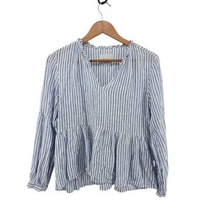 Rails Womens Blue White Stripe Linen Blend Peasant Blouse Tunic Top Size Small